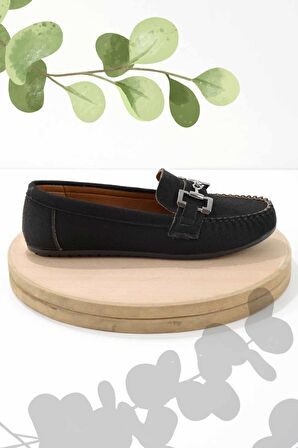 Bambi Siyah Süet  Kadın Loafer Ayakkabi K01778166502
