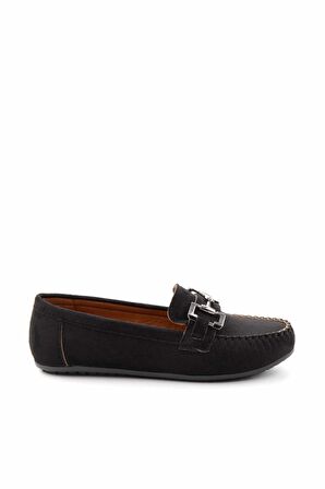 Bambi Siyah Süet  Kadın Loafer Ayakkabi K01778166502