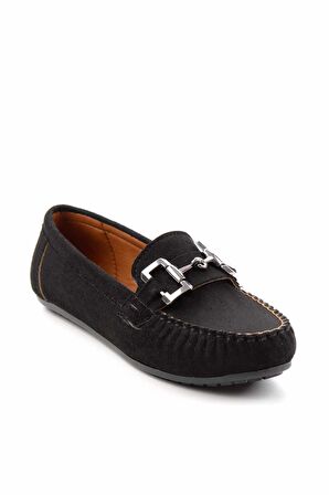 Bambi Siyah Süet  Kadın Loafer Ayakkabi K01778166502