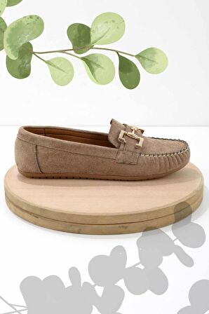 Bambi Vizon Süet  Kadın Loafer Ayakkabi K01778166502