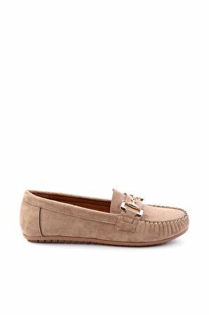 Bambi Vizon Süet  Kadın Loafer Ayakkabi K01778166502