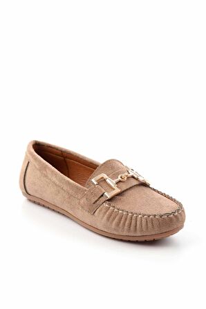 Bambi Vizon Süet  Kadın Loafer Ayakkabi K01778166502