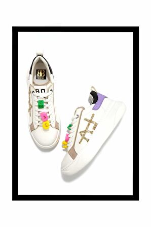 Beyaz Lila  Kadın Sneaker K01791071809