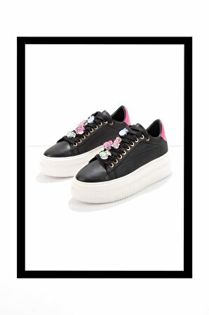 Siyah Pembe  Kadın Sneaker K01791070809