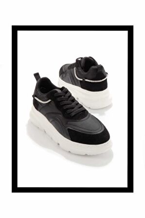 Siyah Beyaz Paraşüt  Kadın Sneaker K01791070367