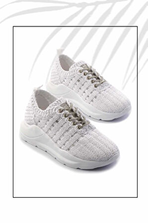 Beyaz Lame  Kadın Sneaker K01792015216