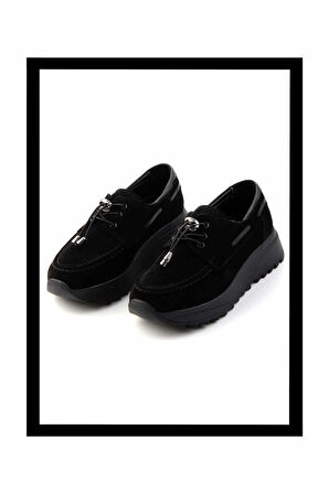 Siyah Süet Hakiki Deri Kadın Loafer Ayakkabı K01809047002
