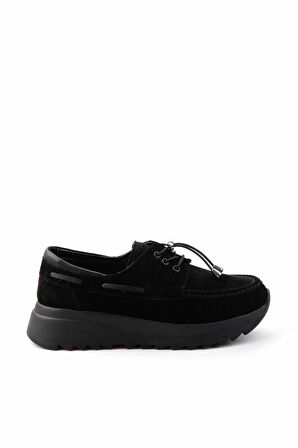 Siyah Süet Hakiki Deri Kadın Loafer Ayakkabı K01809047002