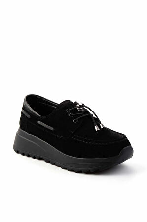 Siyah Süet Hakiki Deri Kadın Loafer Ayakkabı K01809047002