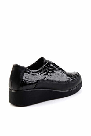 Siyah Siyah Kroko Hakiki Deri Kadın Casual Ayakkabı K01809034003