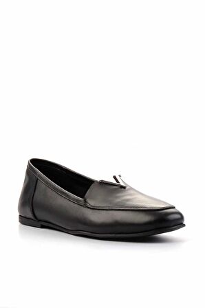 Siyah Siyah Hakiki Deri Kadın Loafer Ayakkabı K01815060303