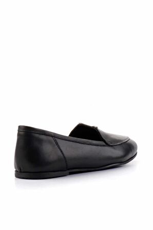 Siyah Siyah Hakiki Deri Kadın Loafer Ayakkabı K01815060303