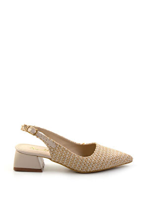 Bej Keten  Kadın Klasik Topuklu Ayakkabı K01823123318