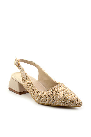 Bej Keten  Kadın Klasik Topuklu Ayakkabı K01823123318