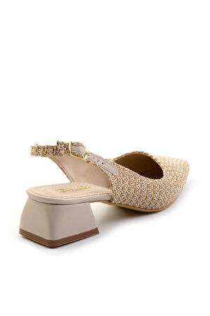 Bej Keten  Kadın Klasik Topuklu Ayakkabı K01823123318