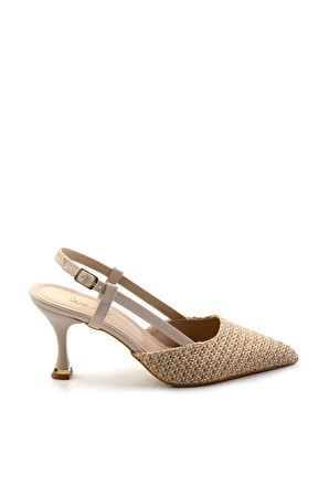 Bej Keten  Kadın Klasik Topuklu Ayakkabı K01823123418