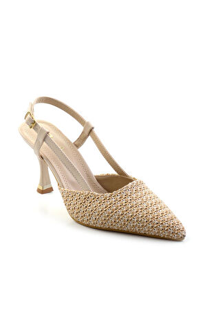 Bej Keten  Kadın Klasik Topuklu Ayakkabı K01823123418