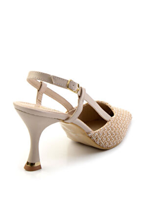 Bej Keten  Kadın Klasik Topuklu Ayakkabı K01823123418