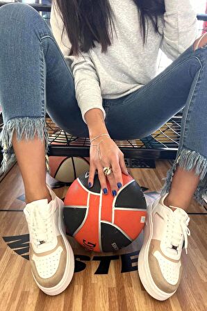 Bambi Beyaz Bej Süet  Kadın Sneaker K01836000609