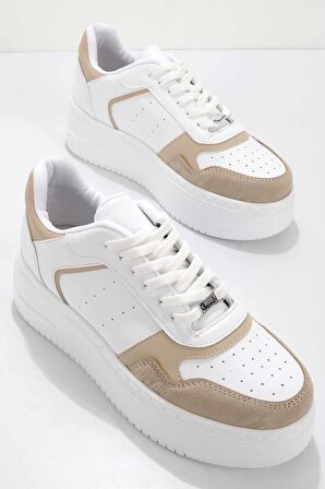 Bambi Beyaz Bej Süet  Kadın Sneaker K01836000609
