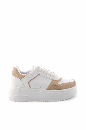 Bambi Beyaz Bej Süet  Kadın Sneaker K01836000609