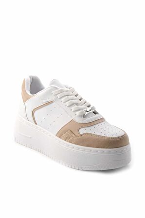 Bambi Beyaz Bej Süet  Kadın Sneaker K01836000609