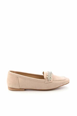 Bambi Bej Süet  Kadın Loafer Ayakkabi K01839216102