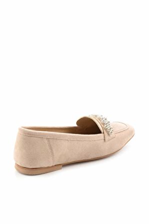 Bambi Bej Süet  Kadın Loafer Ayakkabi K01839216102