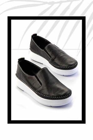 Siyah Hakiki Deri Kadın Casual Ayakkabı K01908005803