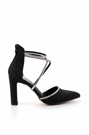 Mat Siyah Saten  Kadın Abiye Ayakkabı K01926032138
