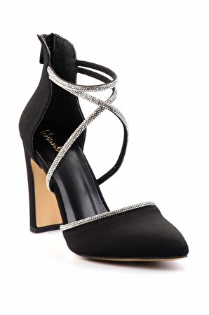 Mat Siyah Saten  Kadın Abiye Ayakkabı K01926032138