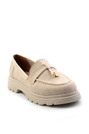 Bej Keten  Kadın Loafer Ayakkabı K01997010518