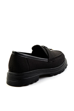 Siyah Keten  Kadın Loafer Ayakkabı K01997010518