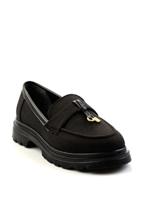 Siyah Keten  Kadın Loafer Ayakkabı K01997010518