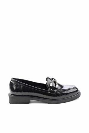 Siyah Kırışık Rugan  Kadın Loafer Ayakkabı K01997070108