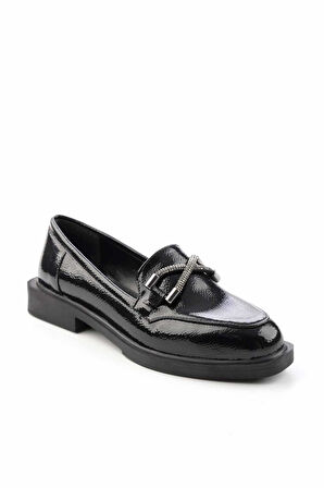 Siyah Kırışık Rugan  Kadın Loafer Ayakkabı K01997070108