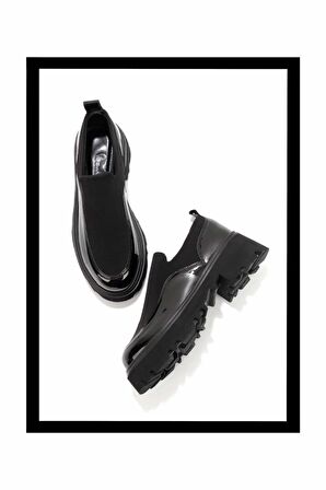 Siyah Kırışık Rugan  Kadın Casual Ayakkabı K01997010408