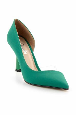 Mat Yeşil Saten  Kadın Klasik Topuklu Ayakkabı K01992000938