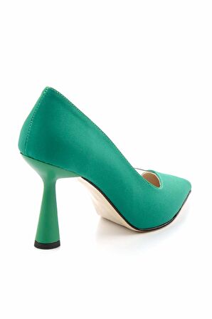 Mat Yeşil Saten  Kadın Klasik Topuklu Ayakkabı K01992000938