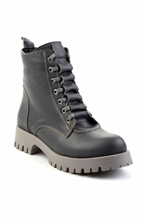 Gri Hakiki Deri Kadın Bot & Bootie K02028800803
