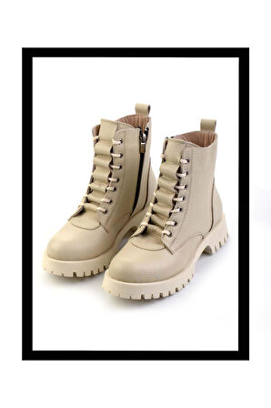 Bej Hakiki Deri Kadın Bot & Bootie K02028800803
