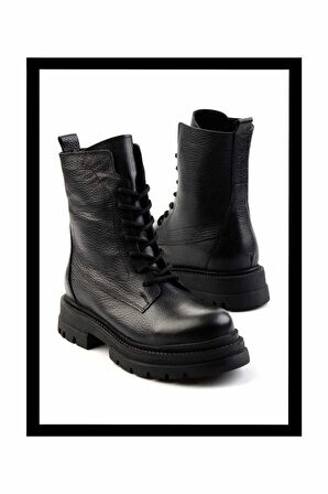 Siyah Hakiki Deri Kadın Bot & Bootie K02028600603