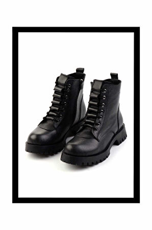 Siyah Hakiki Deri Kadın Bot & Bootie K02028800803