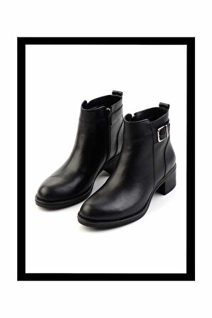 Siyah Hakiki Deri Kadın Bot & Bootie K02028500503