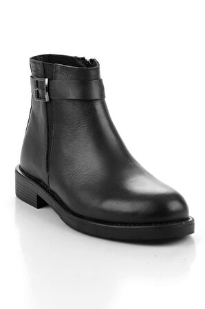 Siyah Siyah Hakiki Deri Kadın Bot & Bootie K02028013503
