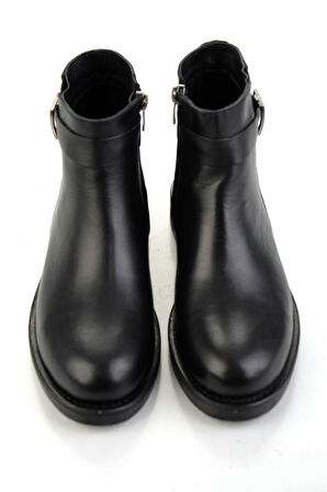 Siyah Siyah Hakiki Deri Kadın Bot & Bootie K02028013503