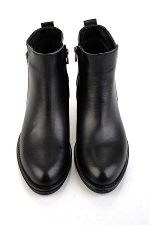 Siyah Siyah Hakiki Deri Kadın Bot & Bootie K02028733703