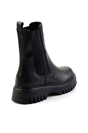 Siyah Hakiki Deri Kadın Bot & Bootie K02031302503