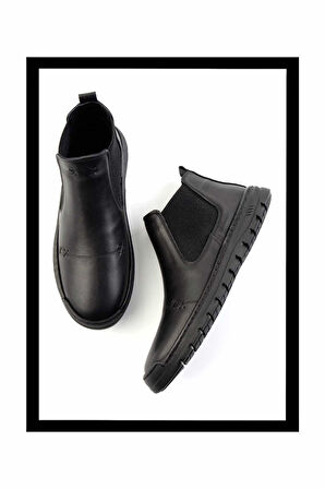 Siyah Hakiki Deri Kadın Bot & Bootie K02031401503