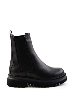 Siyah Hakiki Deri Kadın Bot & Bootie K02031305003